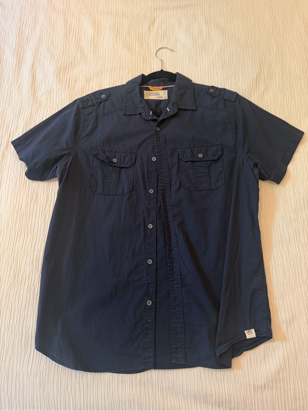 Free Planet Men's Short-Sleeve Button-Down Shirt - Navy Blue